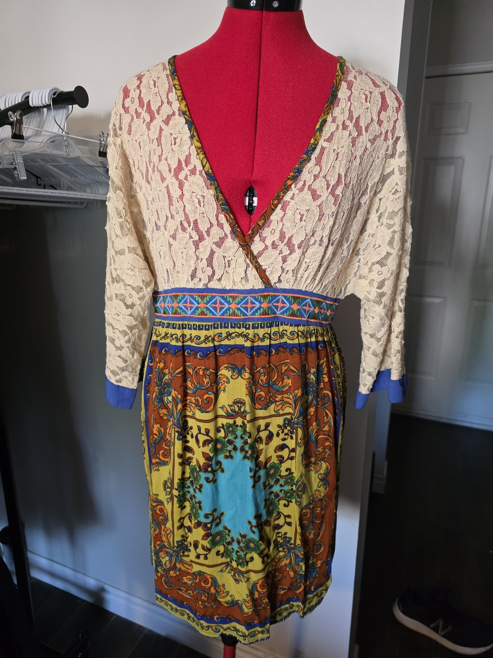 Flying Tomato Tan Lace Top Boho Accent Dress